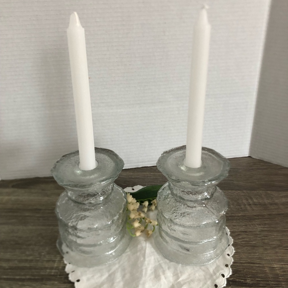 Vtg LE Smith Double Ended Ice Textured Candle Holders